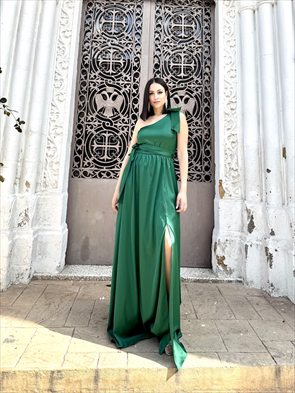 Maxi dress one shoulder bow-null