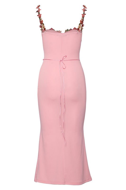 Midi dress with embroidered flowers-null