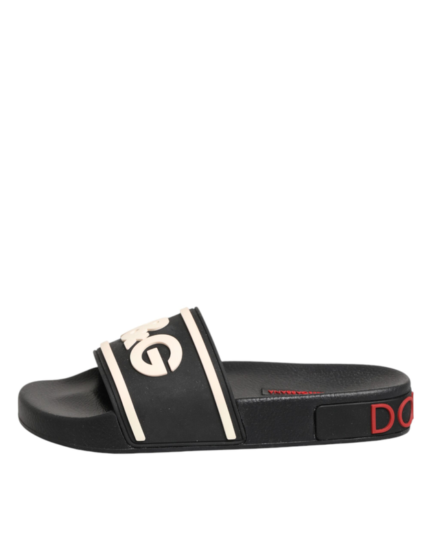 Black rubber slides sandals beachwear shoes-null