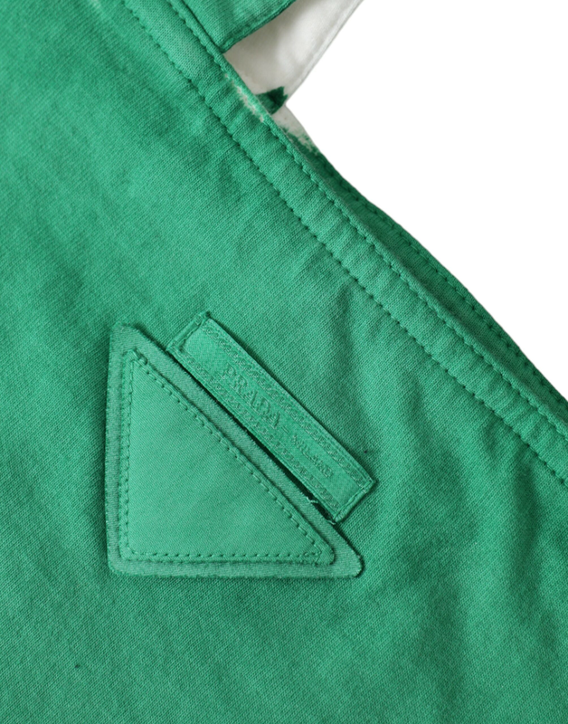 Green jersey fabric logo shoulder shopping tote shopping bag-null