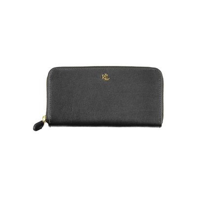 Black leather women wallet, Black, medium