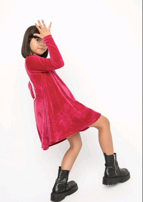 Φορεμα βελουδο με φιογκο φουξια, Fuchsia, medium
