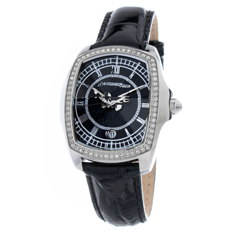 Black leather dress watch-null