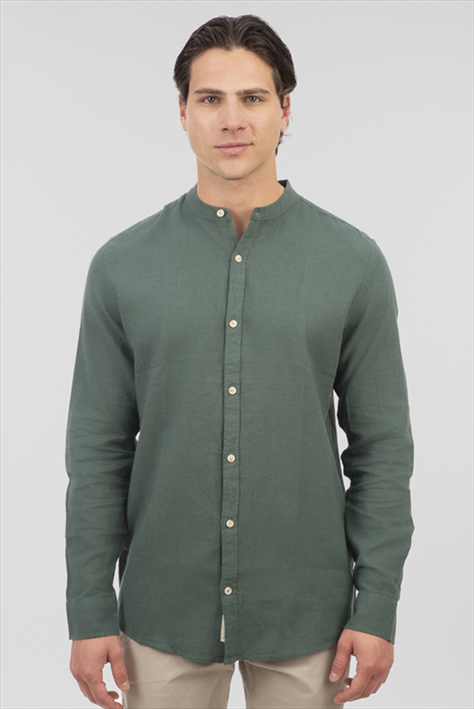 Rebase linen stand-up collar shirt-null