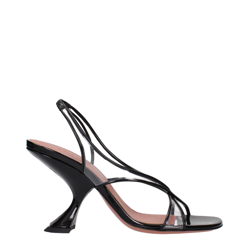 Black leather stiletto heel sandals-null