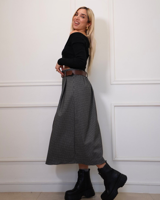 Midi skirt woolen checked 6512n-null