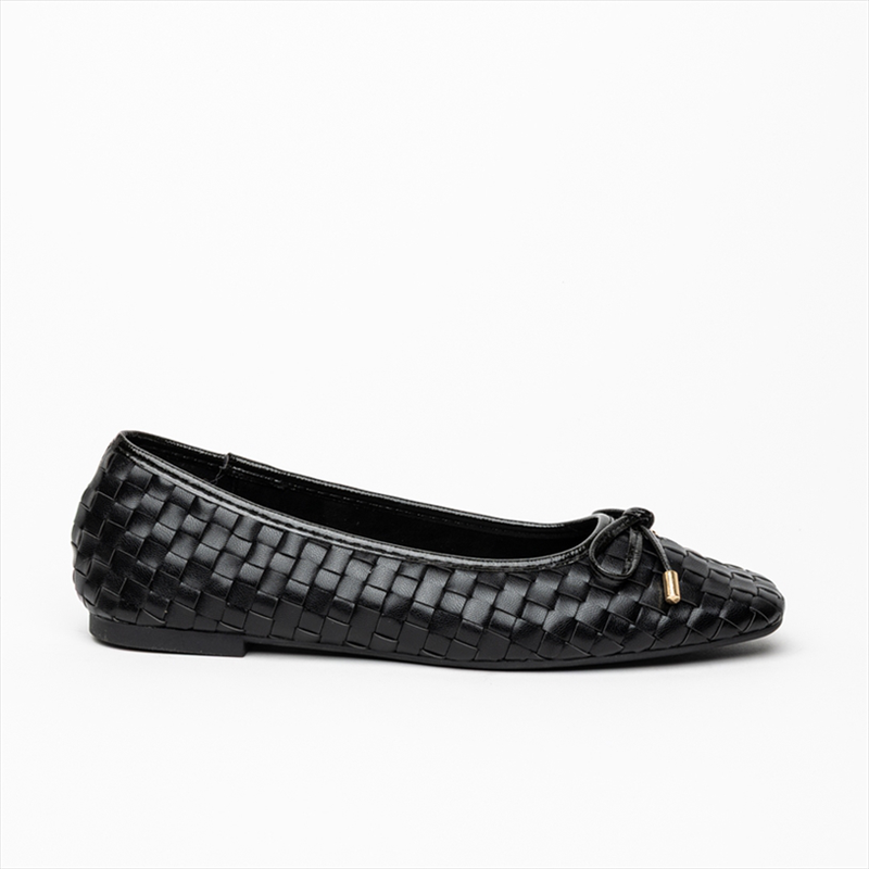 Miss belgini square toe bow tie detail flat ballerina pumps-null