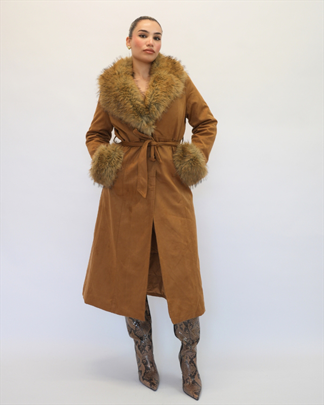 Suede maxi coat with fur 30102-null