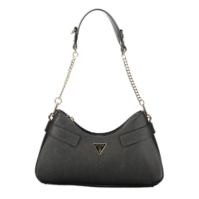 Black polyurethane women's handbag, Black, medium