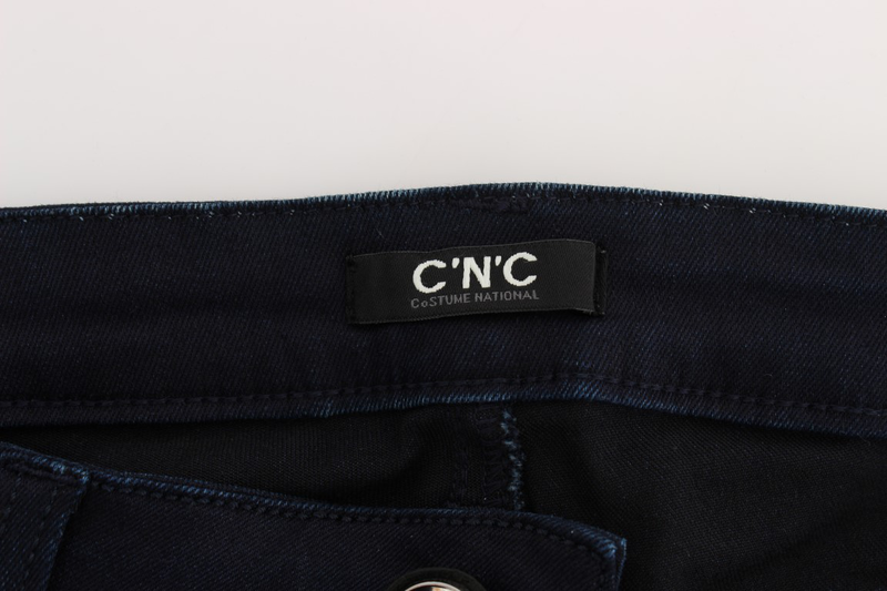 Blue cotton blend slim fit jeans-null