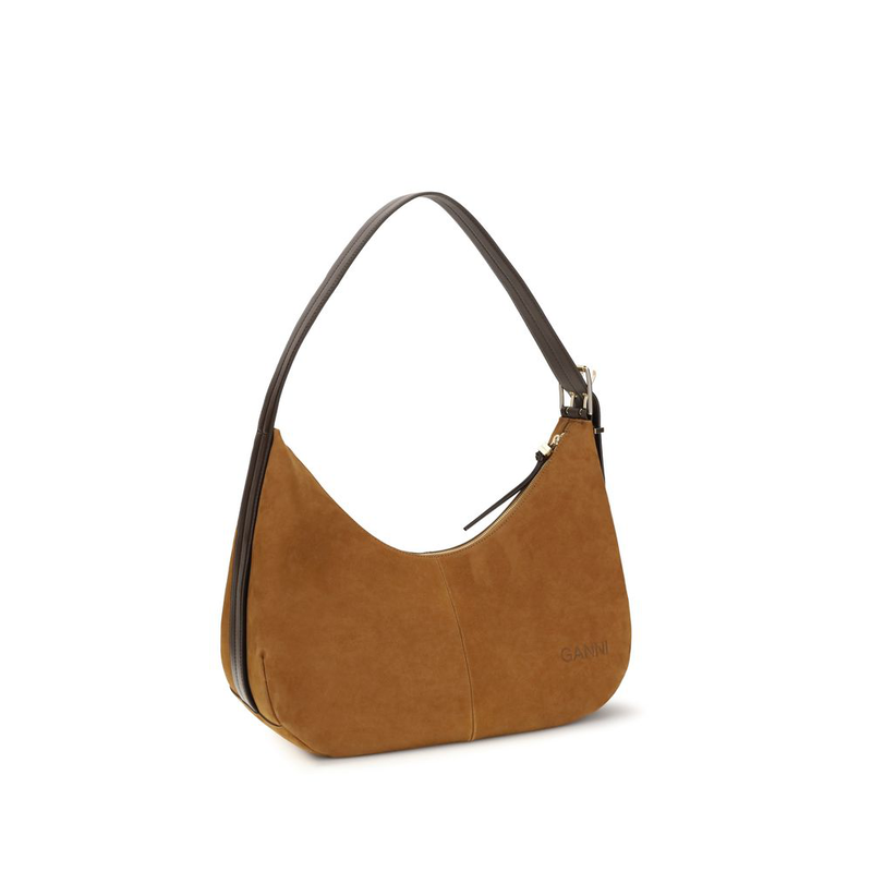 Brown recycled polyester shoulder bag-null