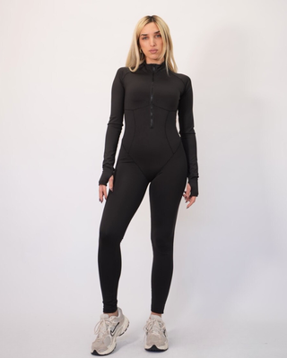 Zande ingrid backless long sleeve jumpsuit zfw2644, Black, medium