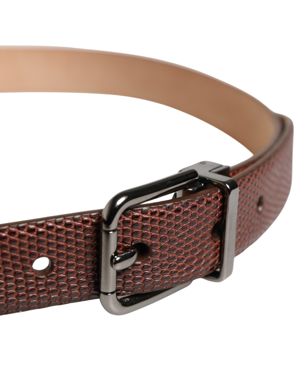 Men brown goatskin leather metal buckle belt-null
