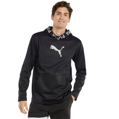 Mens power fleece hoodie, Black / White, medium