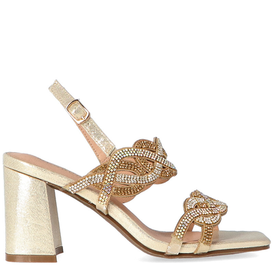 Menbur womens zapato sandal tacon medio detalles, Gold, medium