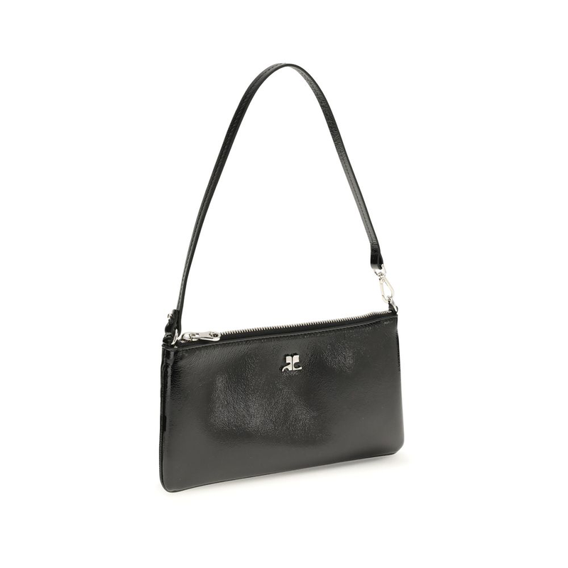 Black cowhide shoulder bag-null