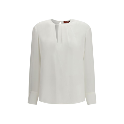 White triacetate blouse, White, medium