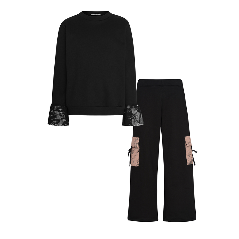 Tc engraved flowers set w top & cargo lace pants kid-null