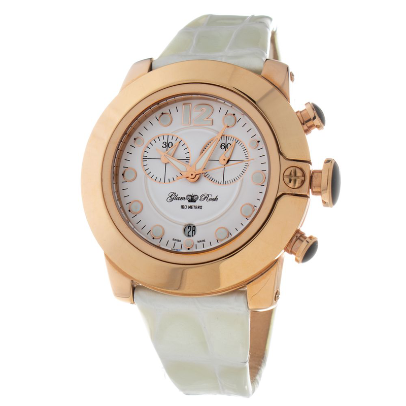 White leather dress watch-null