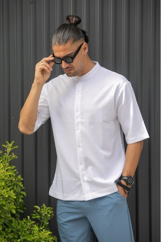 Henry s/s easywear stand up collar shirt-null