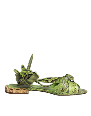 Green animal print ankle wrap sandals shoes, Green, medium