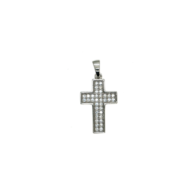 9ct gold cross in white gold with zircons - 45 cm, , medium