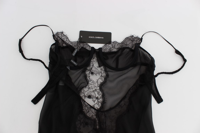 Black silk lace babydoll lingerie top-null