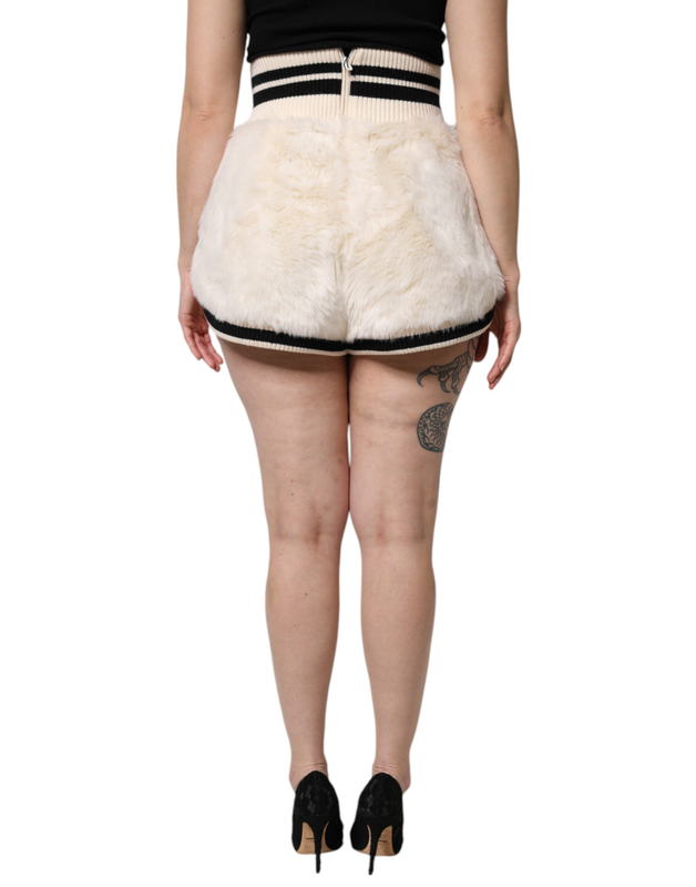 White faux fur high waisted hot pants short-null