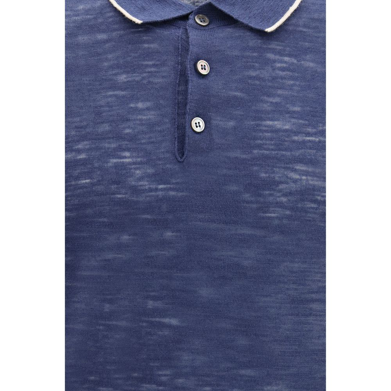 Blue linen polo shirt-null
