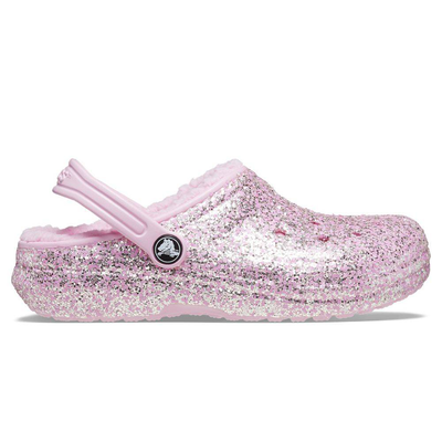 Kids’ classic lined glitter clog, Flamingo, medium