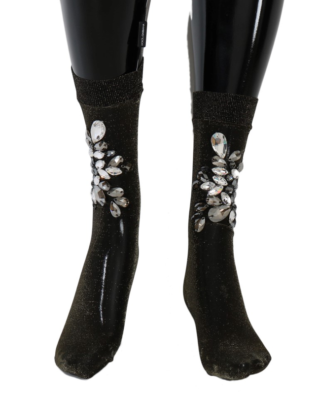 Black stretch floral clear crystal socks-null