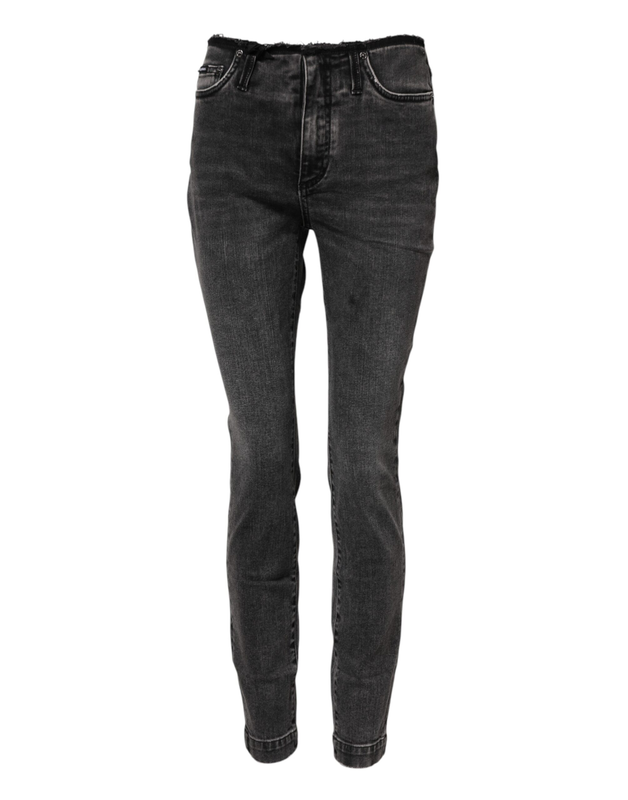 Gray skinny cotton mid waisted denim jeans-null