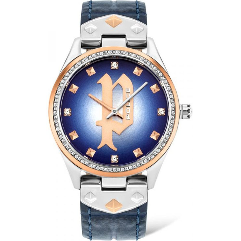 Blue leather dress watch-null