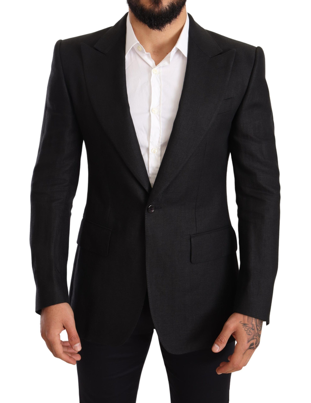 Black linen slim fit coat jacket blazer-null