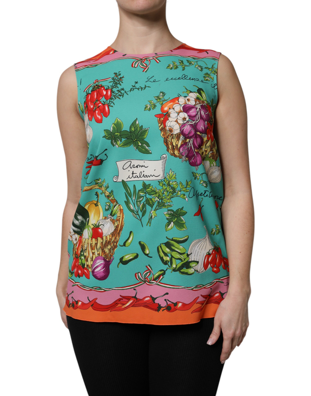 Multicolor floral silk sleeveless tank top-null