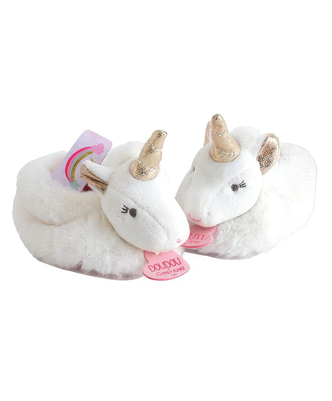 Doudou et compagnie new born gift box unicorn baby slippers with rattle image number null