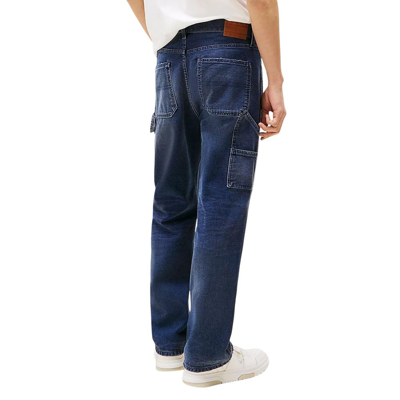 Blue recycled cotton relaxed fit jeans-null