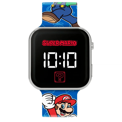 Super mario bros blue printed strap led digital watch, , medium