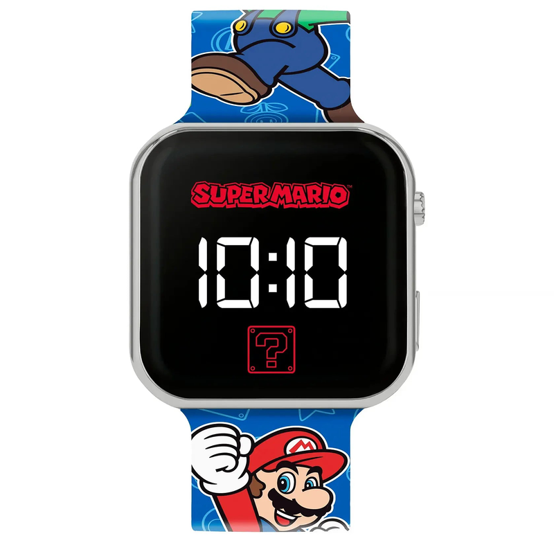 Super mario bros blue printed strap led digital watch, , medium-null