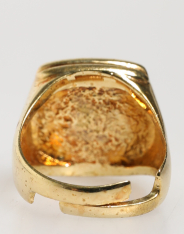 Gold-tone real brass black enamel "j" adjustable rings-null