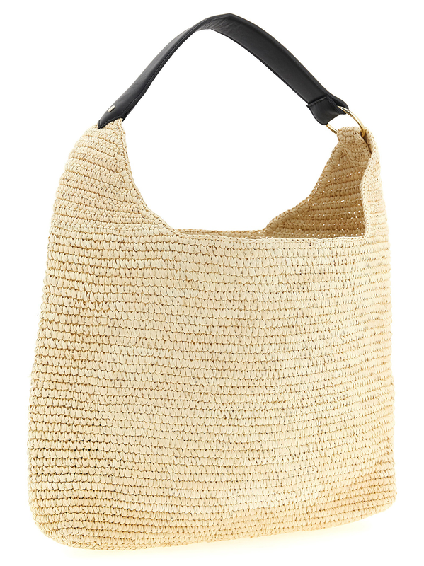 Beige raffia shoulder bag-null