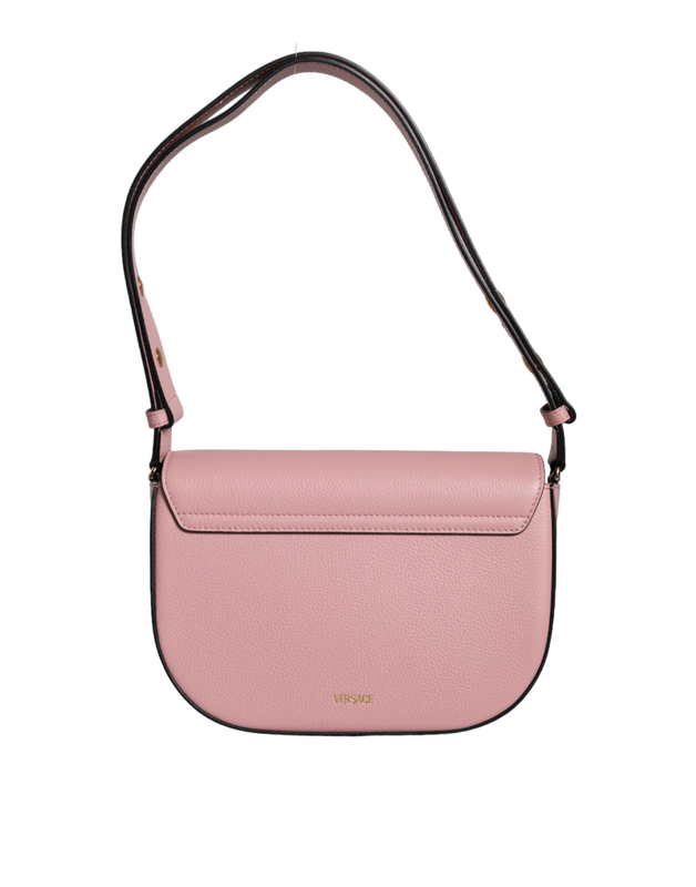 Pink grainy calf leather logo crossbody shoulder bag-null
