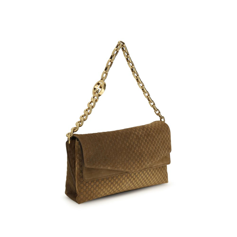 Brown suede leather handbag-null