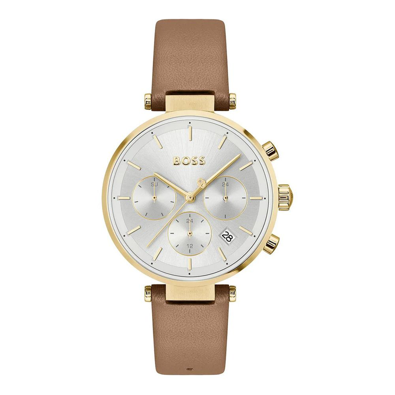 Brown leather dress watch-null