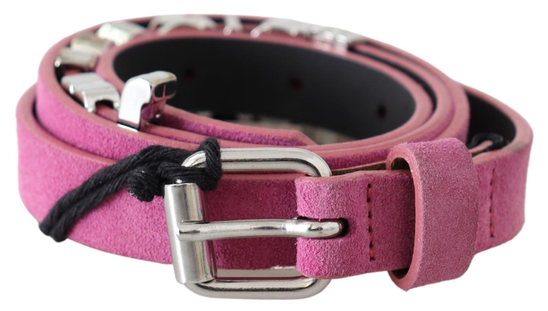 Pink silver chrome metal buckle waist belt-null