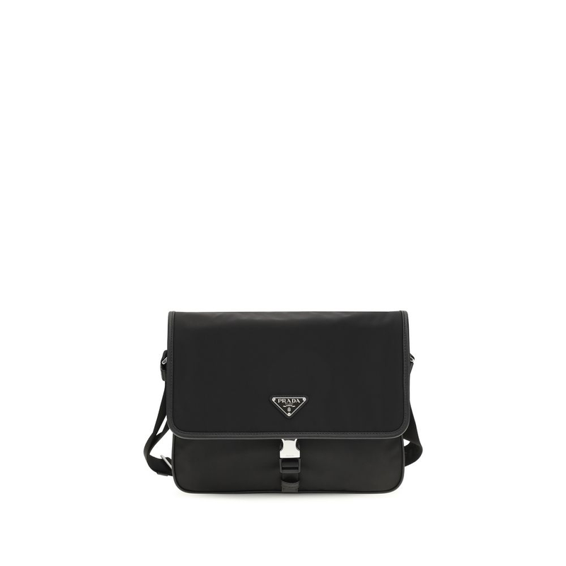 Black recycled polyamide shoulder bag-null