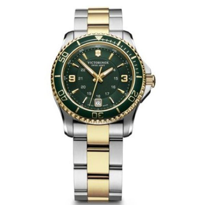 Maverick gs small 2-tone, 34, green bezel, green dial, silver/gold two tone bracelet