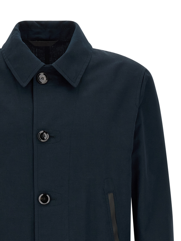 Blue linen full-length jacket-null