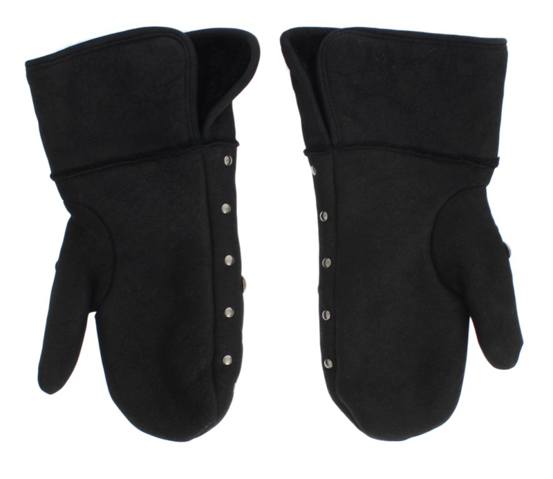 Gray wool shearling studded gloves-null