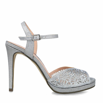 Menbur women zapato sandal glitters detalle strass, Silver, medium